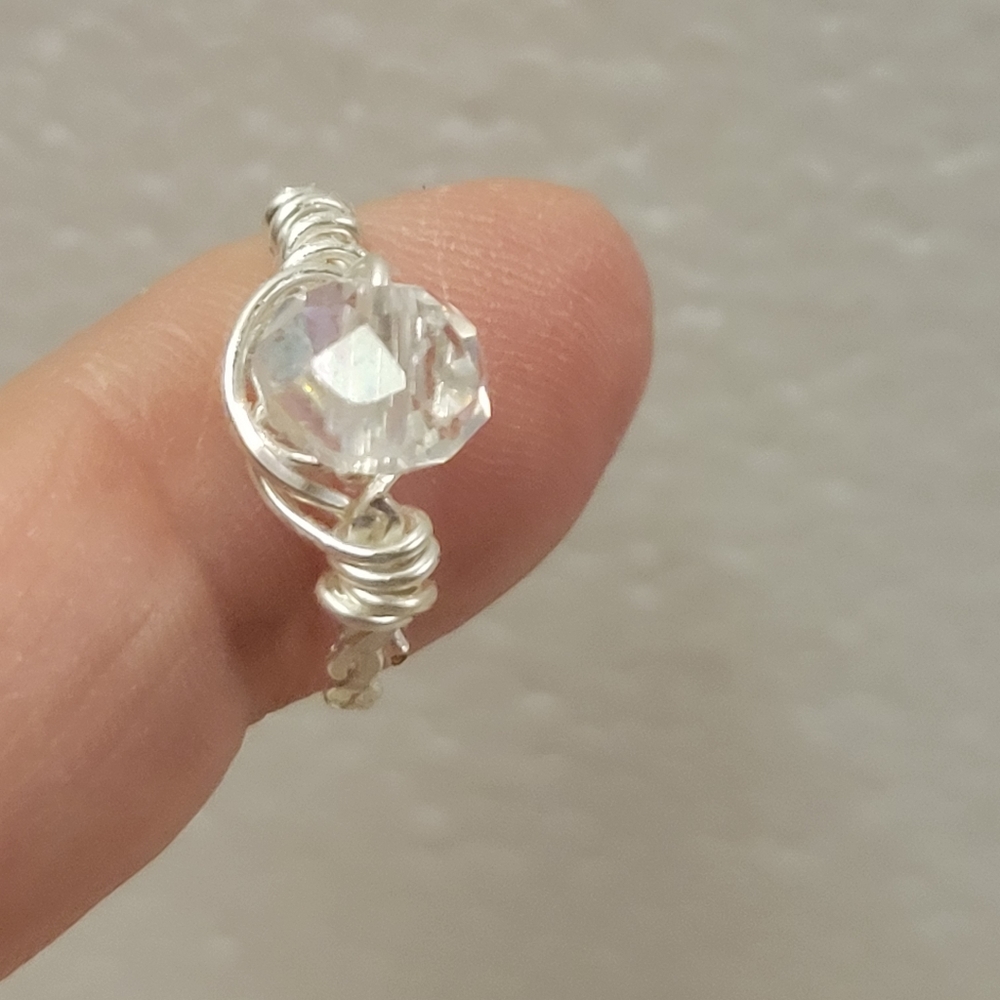 Silver and Clear Crystal Bead Ring